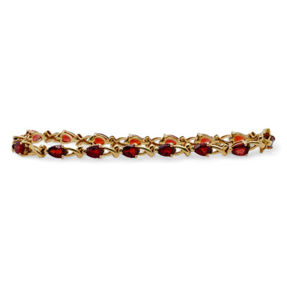 14K Gold Red Pear Cut Stone Line Bracelet