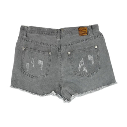 Gray Solid Denim Shorts