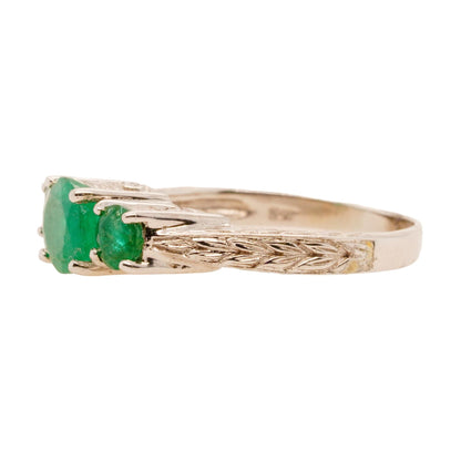 14K White Gold Three Stone Round Emerald Band