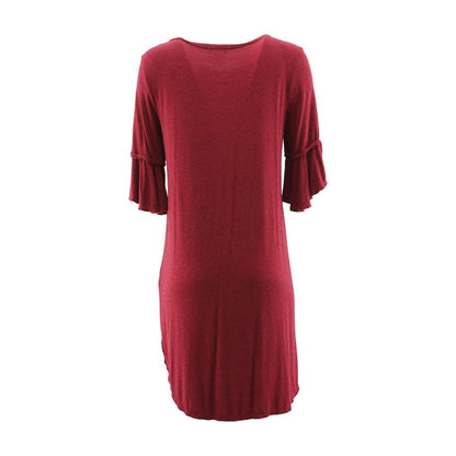 Maroon Solid Midi Dress