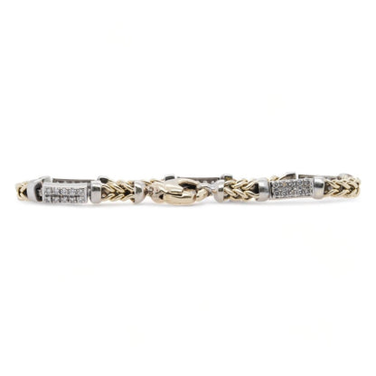 14K Two Tone Gold Diamond Bar Chain Link Bracelet