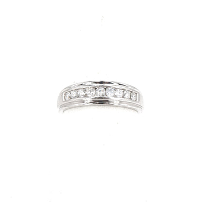 10K White Gold Channel Set Diamond Band With Beveled Edges