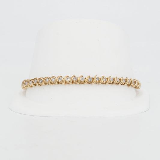 14K Gold S Link Tennis Bracelet with Round Diamonds