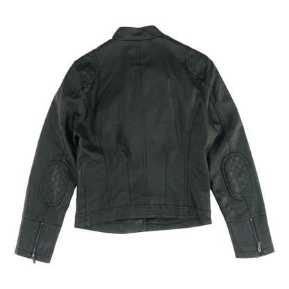 Black Solid Faux Leather Jacket