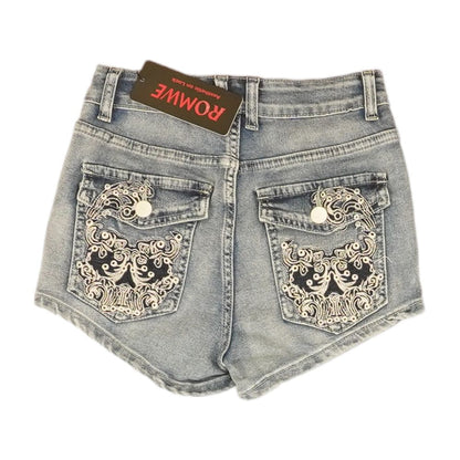 Blue Solid Denim Shorts