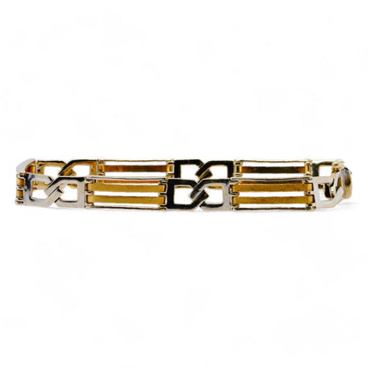 18K Two Tone Gold Bar And Twist Link Chain Bracelet