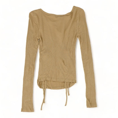 Tan Solid Long Sleeve Blouse