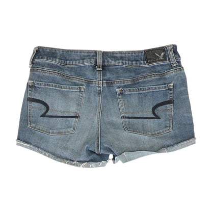 Blue Solid Denim Shorts