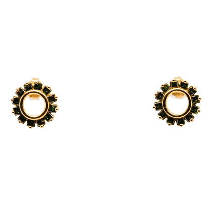 10K Gold Green Diamond Circle Stud Earrings