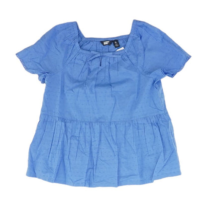 Blue Solid Short Sleeve Blouse