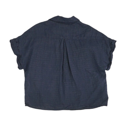 Navy Solid Short Sleeve Blouse