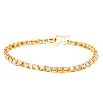 10K Gold Two Tone Illusion Square Link Diamond Tennis Bracelet