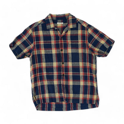 Navy Plaid Short Sleeve Button Down