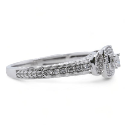 10K White Gold Round Diamond Center With Melee Diamond Accents Band