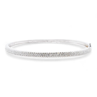 14K White Gold Pave Diamond Hinged Bangle Bracelet