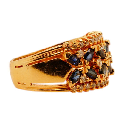 14K Gold Round Diamond And Blue Cluster Band