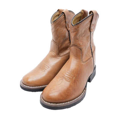 Showdown Round Toe Leather Toddler Western Boots