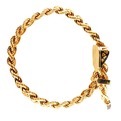 14K Gold Double Rope Link With Diamond Accented Buckle Bracelet