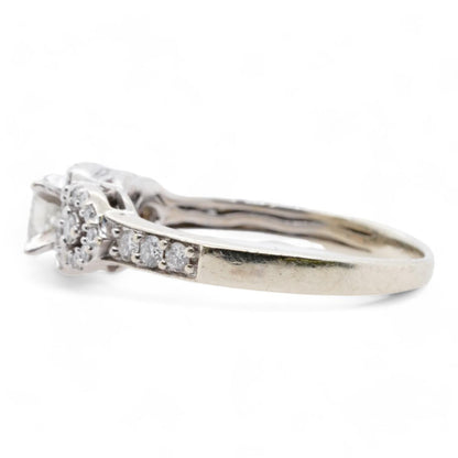 10K White Gold Engagement Style Princess Cut Diamond With Halos And Accents Band