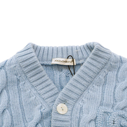 Blue Cable-Knit DG Logo Wool-Blend Cardigan