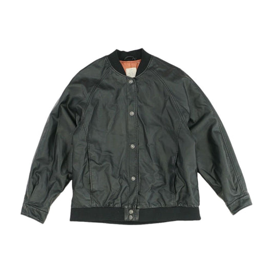 Black Solid Faux Leather Jacket