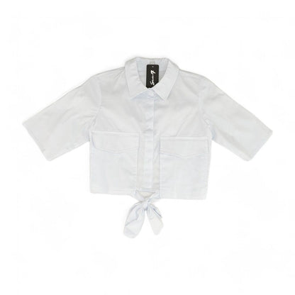 White Solid Short Sleeve Blouse