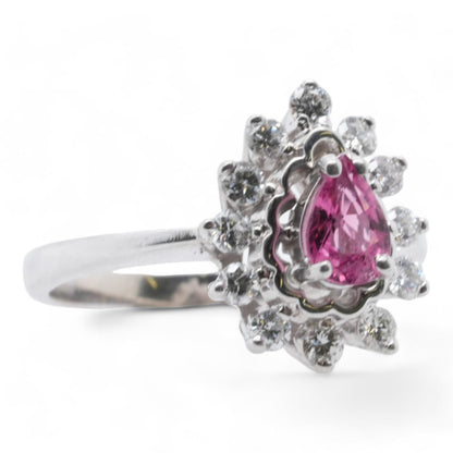 14K White Gold Pear Pink Tourmaline With Round Diamond Accents Ring