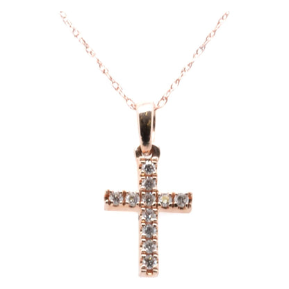 14K Rose Gold Diamond Cross Pendant Necklace