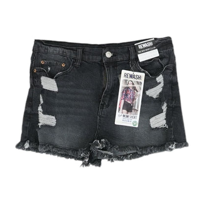 Black Solid Denim Shorts