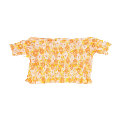 Orange Floral Short Sleeve Blouse