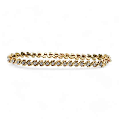 14K Gold S Link Illusion Set Round Diamond Tennis Bracelet