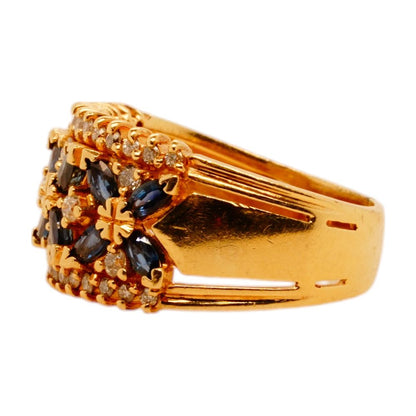 14K Gold Round Diamond And Blue Cluster Band