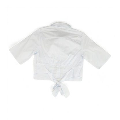 White Solid Short Sleeve Blouse