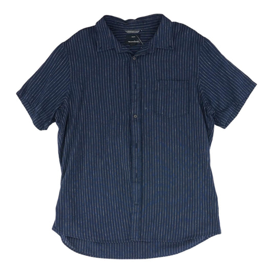 Navy Striped Short Sleeve Button Down