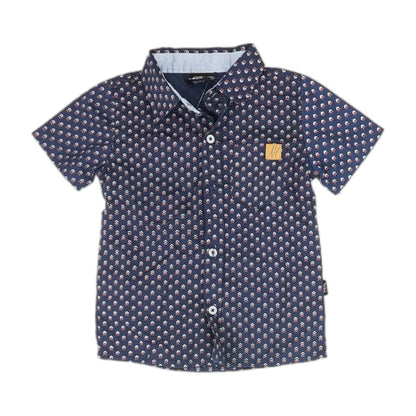 Navy Graphic Short Sleeve Button Down