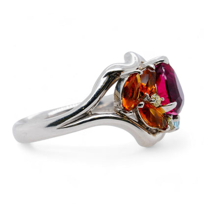 Platinum Multi Precious Gemstone Cluster Cocktail Ring