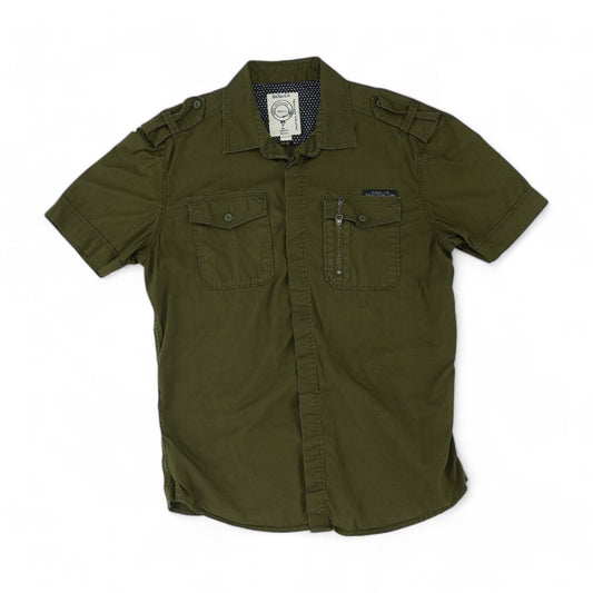 Green Solid Short Sleeve Button Down