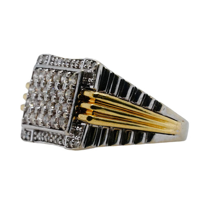 10K Two Tone Gold Round Diamond Cluster And Rolex Style Shank Band