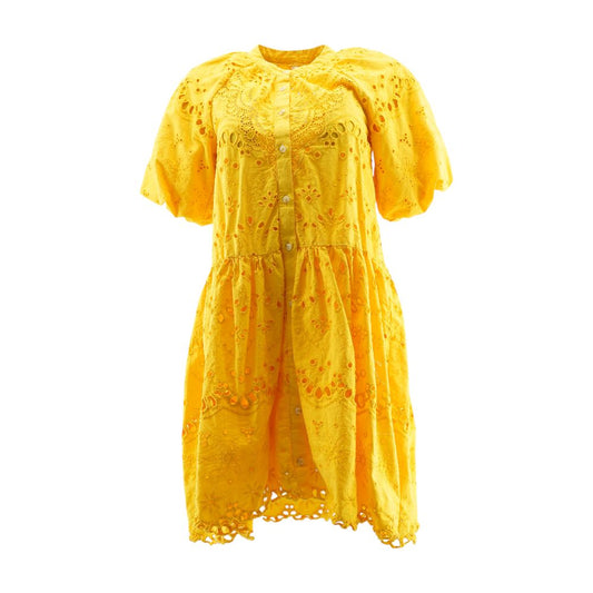 Yellow Eyelet Midi Dress