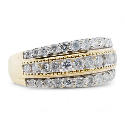 10K Gold Triple Row Diamond Tapered Band