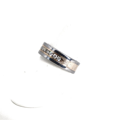 Two Tone Tungsten Carbide Diamond Band