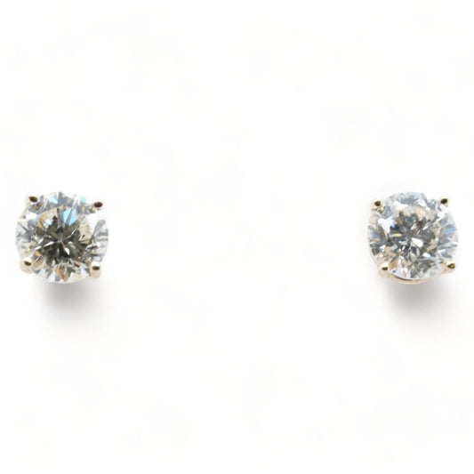 14K Gold Round Diamond Screw Back Stud Earrings