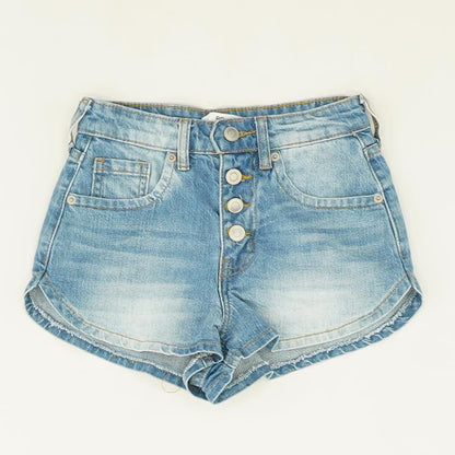 Blue Solid Denim Shorts