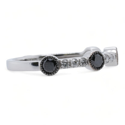 14K White Gold Four Bezel Set Black Diamond Band