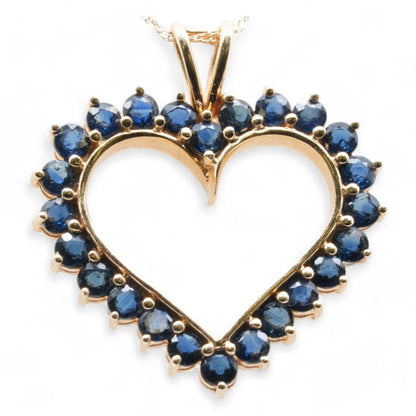 14K Gold Blue Stone Heart Pendant Necklace