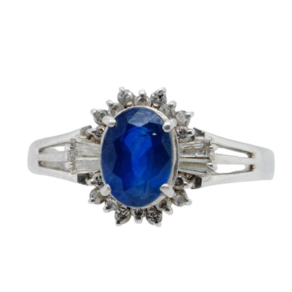 Platinum Oval Blue Sapphire With Diamond Accents Cocktail Ring