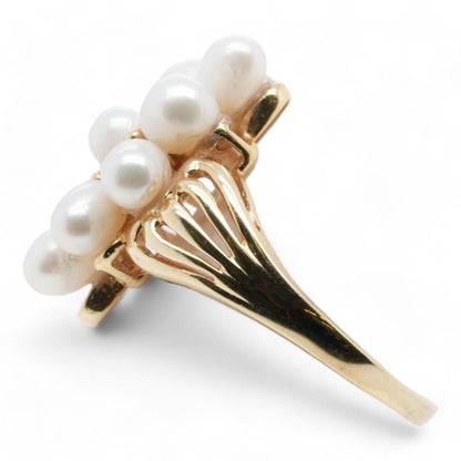 14K Gold Pearl Flower Ring