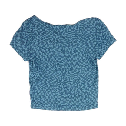 Blue Graphic Short Sleeve Blouse