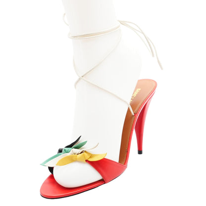 Strappy Leather Sandals in Coquelicot Pearl Fan Orange Pump Heels