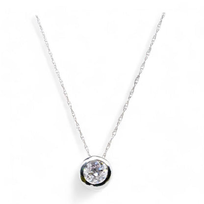 14K White Gold Bezel Set Diamond Solitaire Pendant Necklace